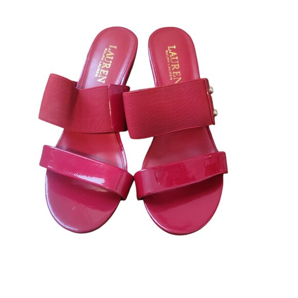 Lauren Ralph Lauren Women's Rhianna Red Wedge Heel Slide Sandals - Picture 1 of 10